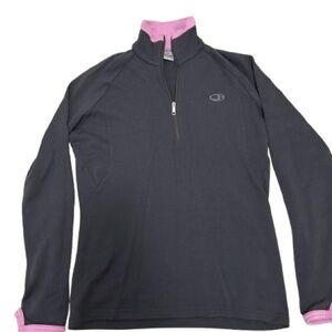 100% Wool Quarter Zip Black with Pink Trim